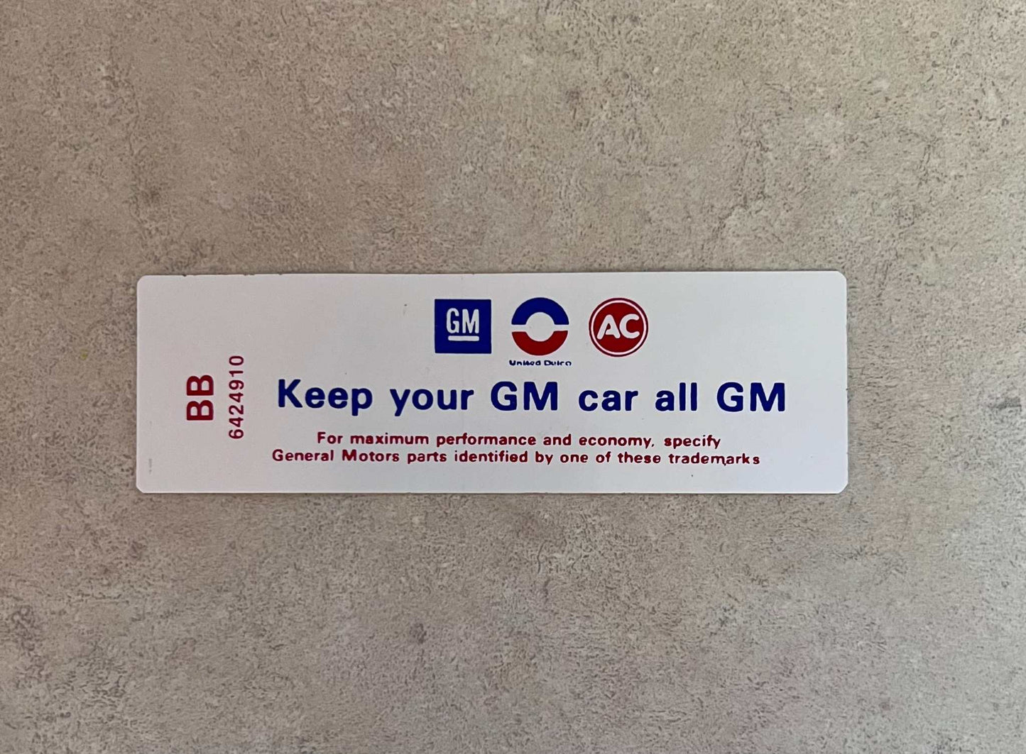 Buick GS Gran Sport 1968 350 2V Decal Keep Your GM Car All GM New Old Stock Relic has been safely stored away for decades and measures approximately 1.5 inch x 4.25