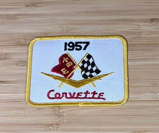 Corvette 1957 Cross Flags Logo Vintage Patch NOS Excellent Condition Relic has been safely stored away for decades and measures approximately 4 x 3.25 inches