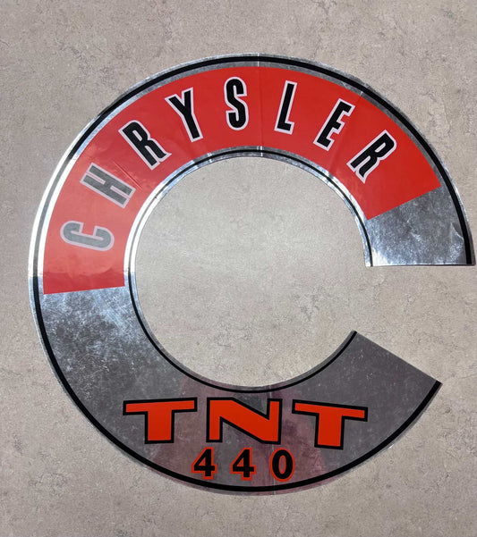 1969-72 Chrysler TNT 440 Orange Silver Air Cleaner Decal NOS Condition Relic has been safely stored away for decades and measures approximately 11.5 inch circle