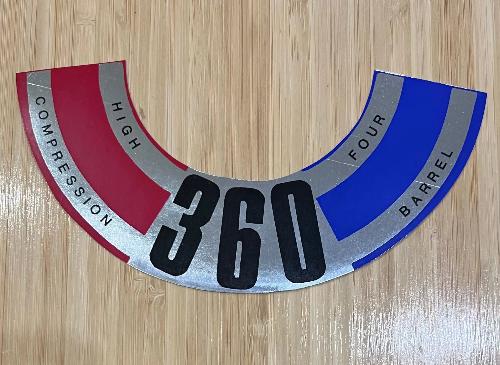 American Motors 360 4 Barrel HC 1970 AIR CLEANER DECAL Javelin NOS Relic NOS has been safely stored away for decades and measures approximately 2 inches x 5 inches