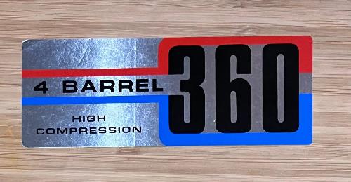 American Motors 1971 360 4 Barrel High Compression Air Cleaner Decal