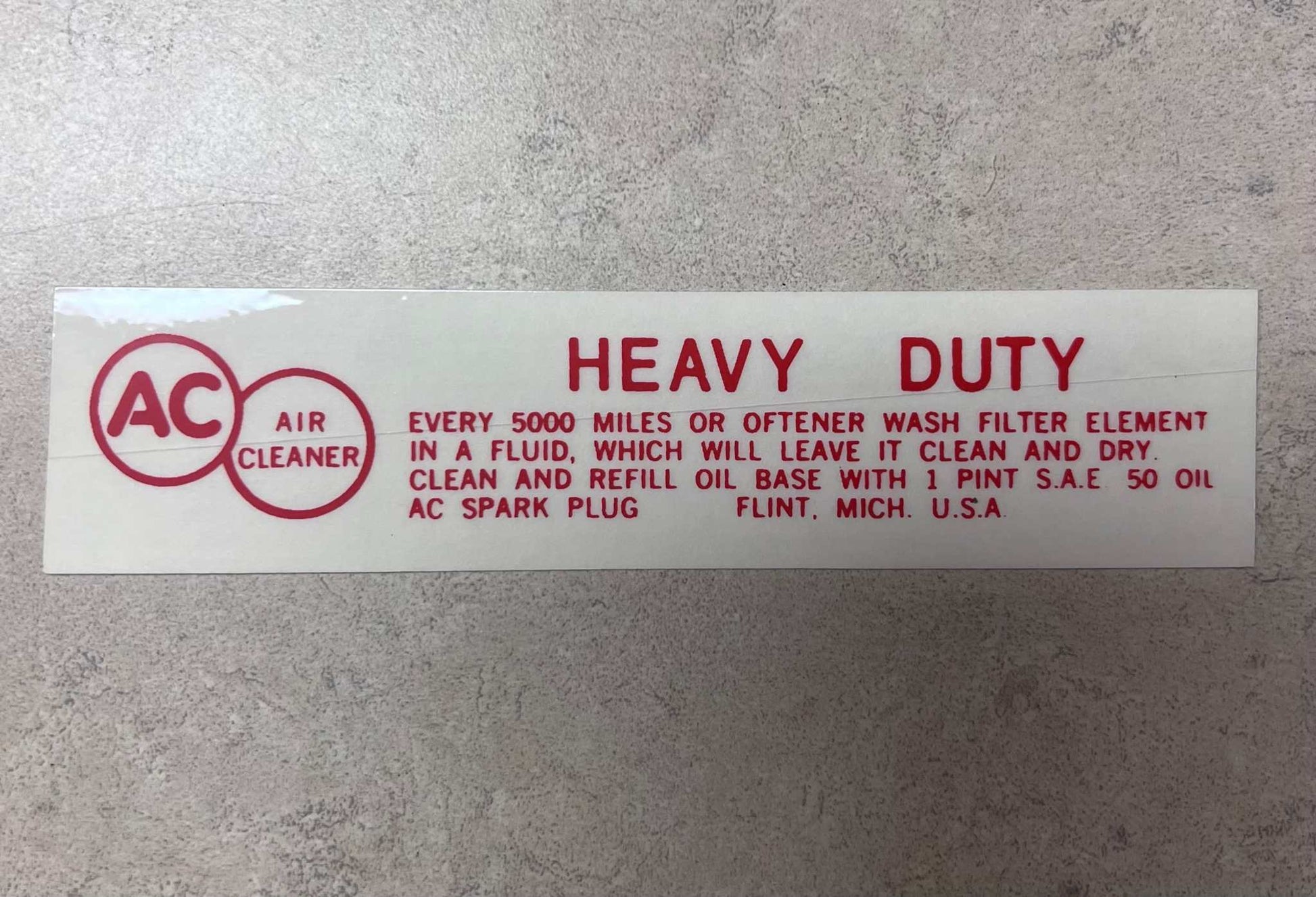 Cadillac 1952-55 Oil Bath Service Instruction Red Heavy Duty Decal Restoration EX Condition NOS Relic has been safely stored away for decades