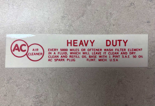 Cadillac 1952-55 Oil Bath Service Instruction Red Heavy Duty Decal Restoration EX Condition NOS Relic has been safely stored away for decades