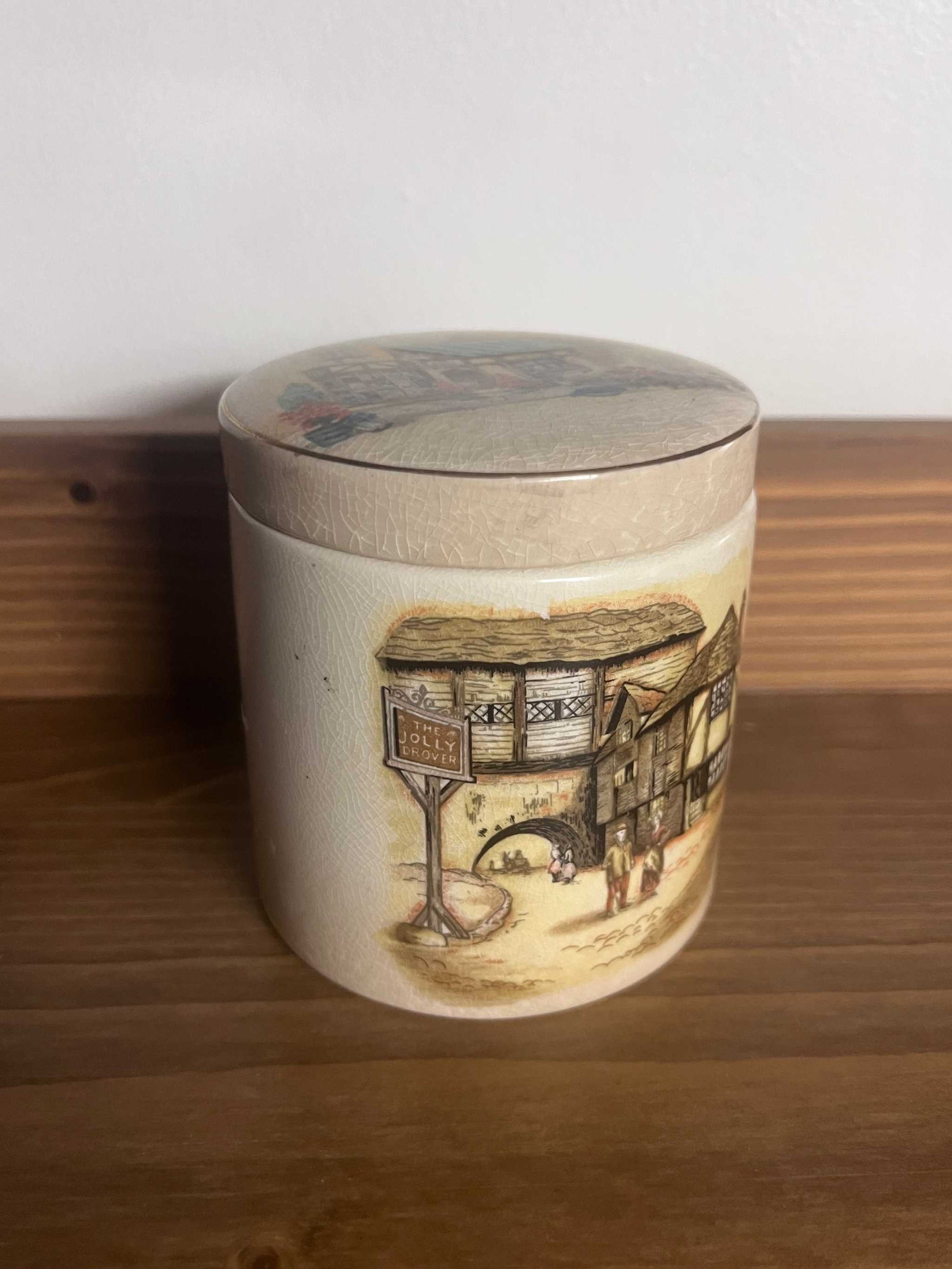 Frank Cooper Staffordshire Porcelain Tea Jar English with lid. This piece is in good vintage condition. Very well cared for and ready to be loved again