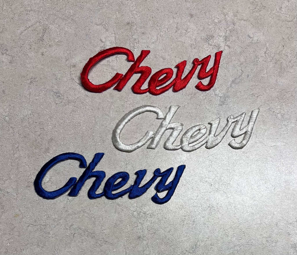 Blue Patch Script Chevy 3 Red White and Blue Script Patches Auto NOS Excellent Condition ...