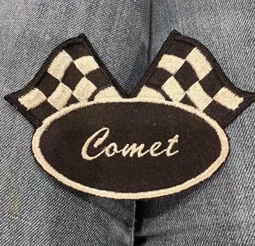 Mercury Comet Checkered Cross Flag Patch Vintage New Old Stock Very Rare Relic has been safely stored away for decades and measures approx 3.5 in x 4.5 in