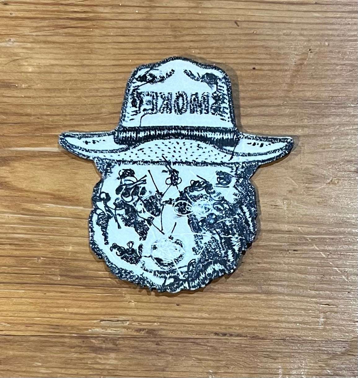 Smokey Bear Old Traditional Black and White Vintage Patch Nature Wildlife Relic has been safely stored away for decades and measures approx 2.75 in x 2.75 in Die Cut