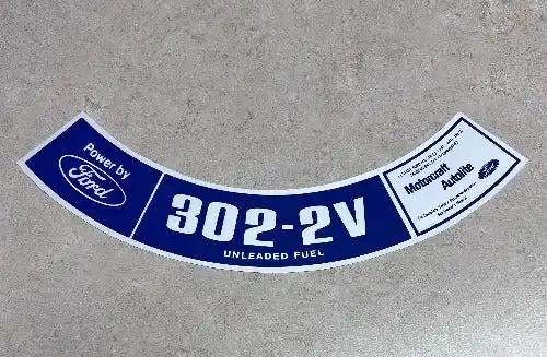 Ford 302 2V Unleaded Fuel Decal