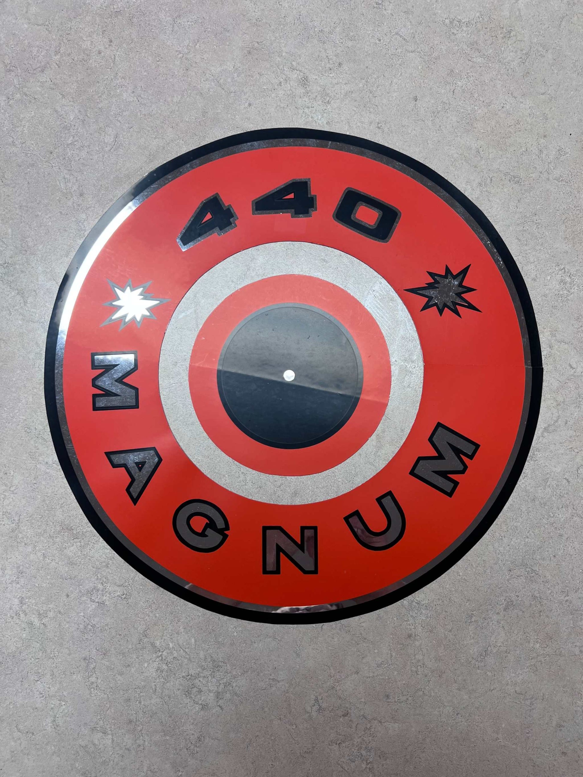 1966-70 Magnum 440 Orange Air Cleaner Decal N.O.S. EXC Restoration Relic has been safely stored away for decades and measures approximately 11 inch circle