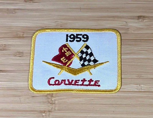Corvette 1959 Cross Flags Logo Vintage Patch NOS Excellent Condition Relic has been safely stored away for decades and measures approximately 4 x 3.25 inches
