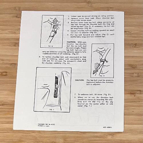 American Motors 1967-69 AMC Seat Belt Instruction Folder