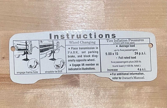 Cadillac 1966 Jack Instructions Decal Restoration Card EX Condition N.O.S.