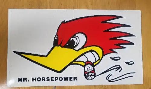 Mr Horsepower Woodpecker Clay Smith Window Decal Large Racing NOS Relic has been stored safely for decades and measures 6.5 inches in width by 10.75 inches in length