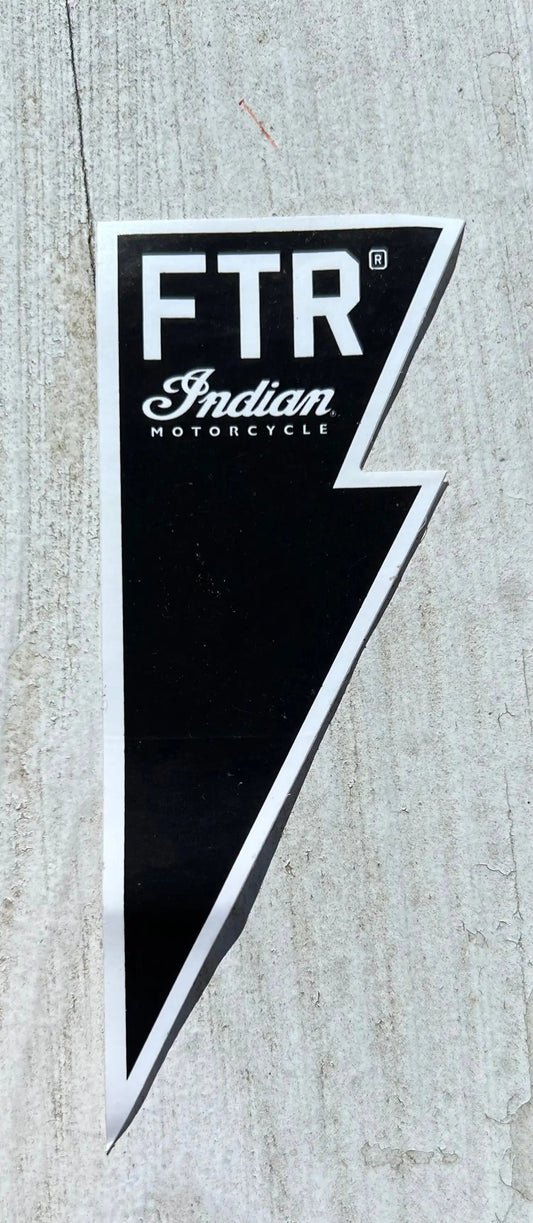 Indian Motorcycle FTR Lightning Bolt Decal New Old Stock Item EXC Relic has been stored safely away and measures approximately 2.5 x 3.25 inch shield