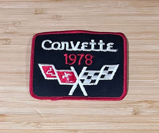 Corvette 1978 Cross Flags Logo Black Vintage Patch NOS Excellent Condition Relic has been safely stored away for decades and measures approximately 4 x 3 inches