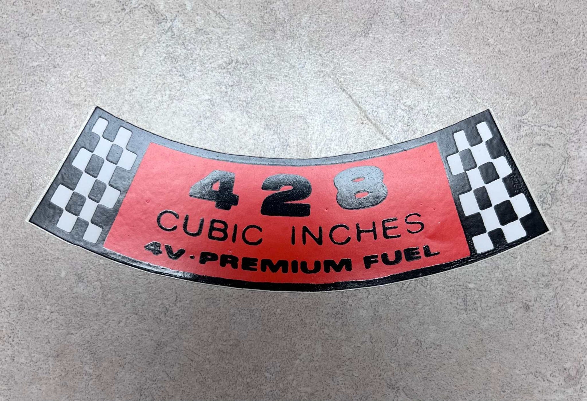 Ford 1968-69 Mustang 428 4V Premium Fuel Air Cleaner Decal Relic has been stored away safely for decades and measures 1.5 inches in width by 5.75 inches