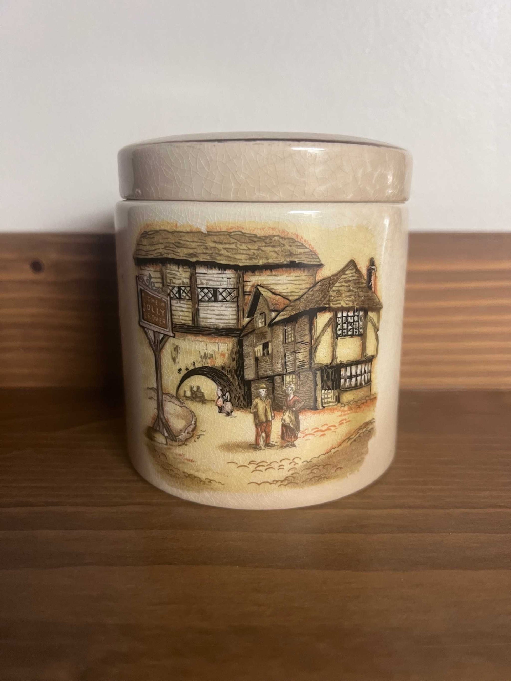 Frank Cooper Staffordshire Porcelain Tea Jar English with lid. This piece is in good vintage condition. Very well cared for and ready to be loved again