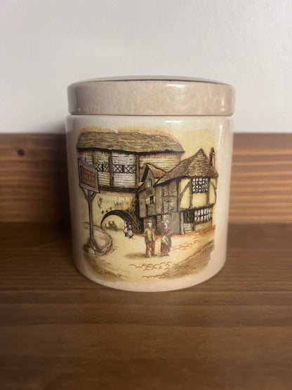 Frank Cooper Staffordshire Porcelain Tea Jar English with lid. This piece is in good vintage condition. Very well cared for and ready to be loved again