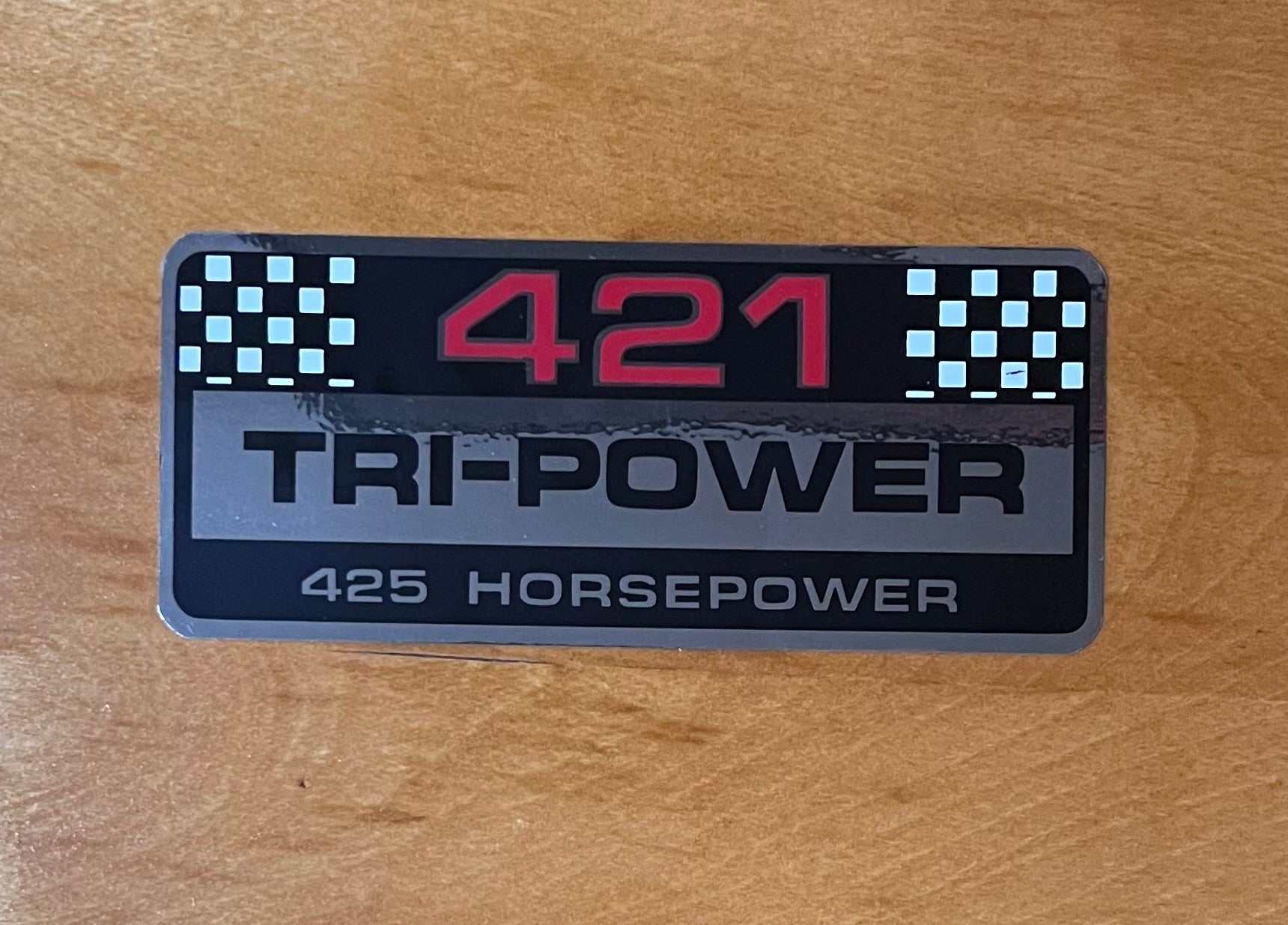Pontiac 421 Tri-Power 425 Horsepower Air Cleaner Decal EXC Restoration Relic has been stored safely away for decades and measures approx 2.25 in wide x 5 in length
