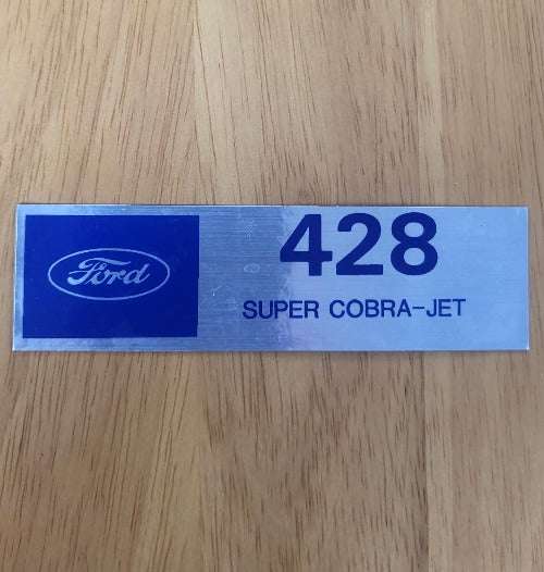 FORD BOSS 428 SUPER COBRA-JET DECAL Valve Cover Metallic Auto Part NOS COBRA-JET DECAL is an adhesive decal. This relic measures 1.25 inches WIDE by 4.5 inch LENGTH