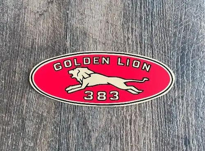 Chrysler GOLDEN LION 383 DECAL Big Block V8 1959 Red and Gold Metallic Auto This relic has been stored for decades and uniquely measures 2.5 inches wide x 6.25 in