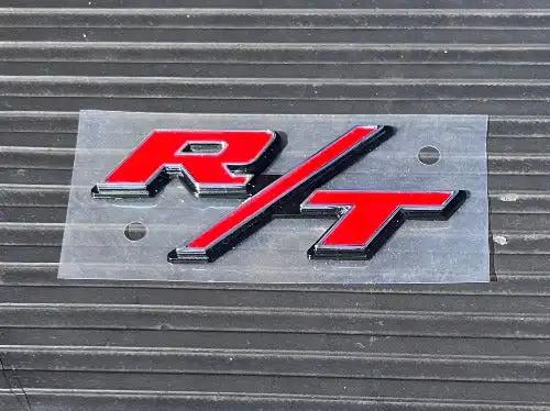 DODGE CHRYSLER R T Logo Emblem Accessories Restoration or Repair red chrome plated border recessed black backing Great for the repair and restoration project