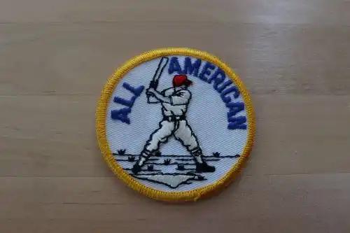 Baseball All AMERICAN Patch Sports Unique Batter Mint EXC Vintage NOS ALL AMERICAN Number 22 patch measures 3 in circle. Very unique and great for the baseball teams