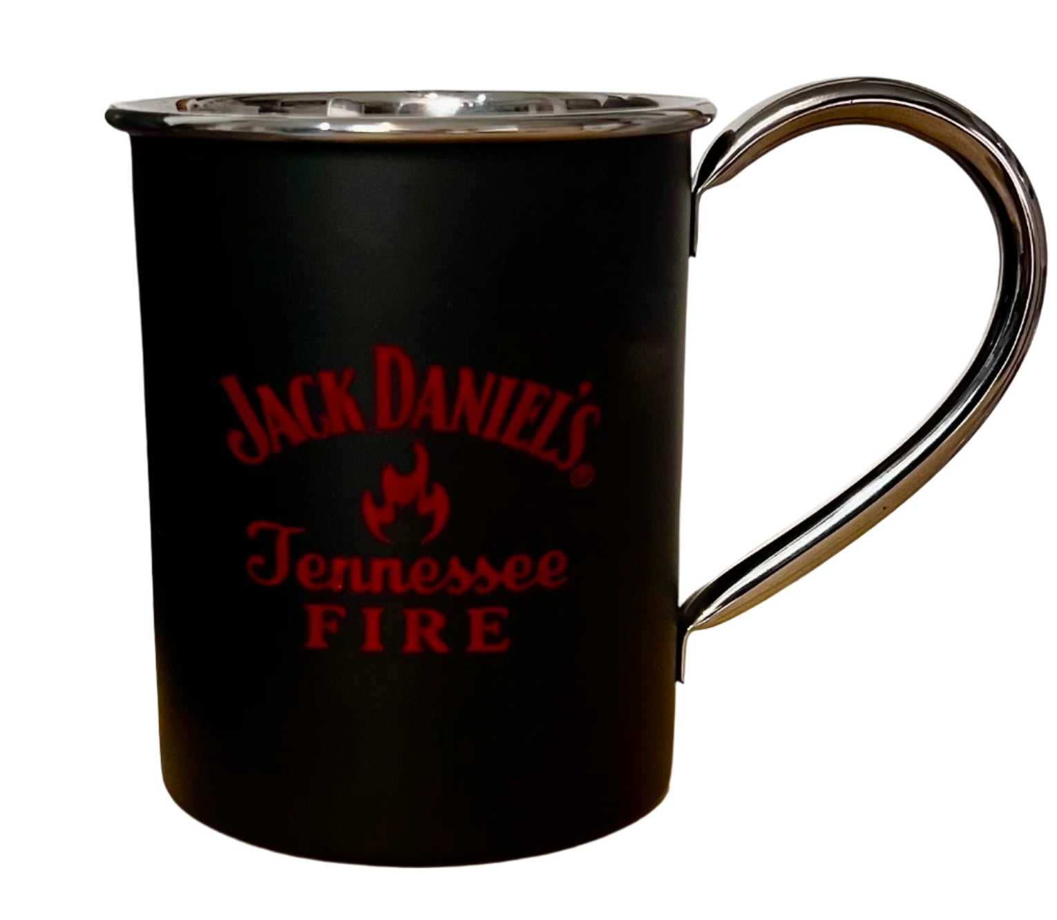Jack Daniels Old No7 Shot Glass and Tennessee Fire Metal Mug New Old Stock Item Relic has been safely stored away for decades and must have for dual JD drinkers