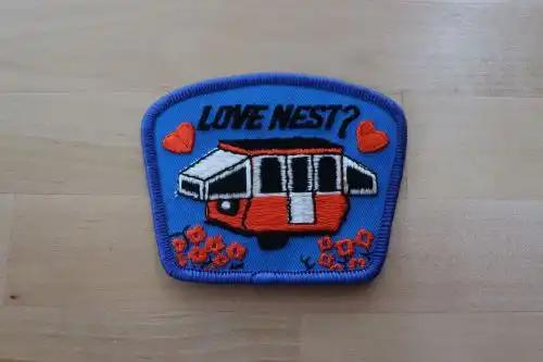Camping Nature Outdoors LOVE NEST Pop Up Camper Patch LOVE NEST EXC measures 3.75 x 3 in. The detail on this item is excellent. Is this your LOVE NEST The campers