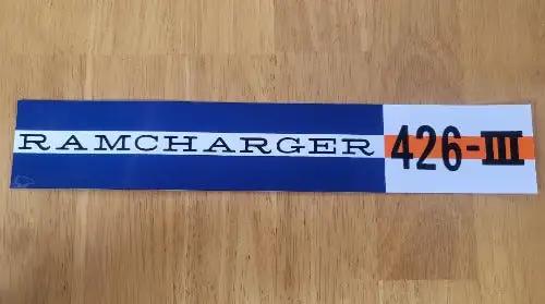 Dodge Ramcharger 426 III Decal Mopar 1964 Valve Cover N.O.S. Mint Auto. This relic has been stored for decades and measures 1.75 in width by 10 inches in length.