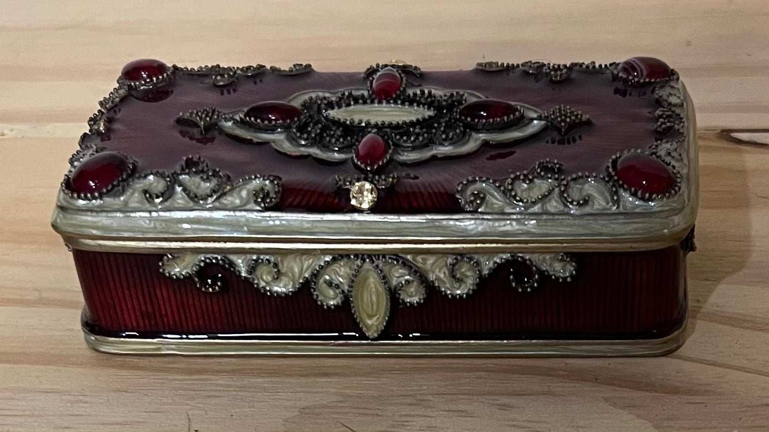 Vintage Enamelware Trinket Box Ornate Embellishments