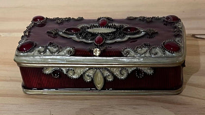 Vintage Enamelware Trinket Box Ornate Embellishments