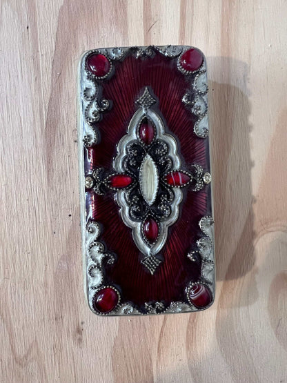 Vintage Enamelware Trinket Box Ornate Embellishments