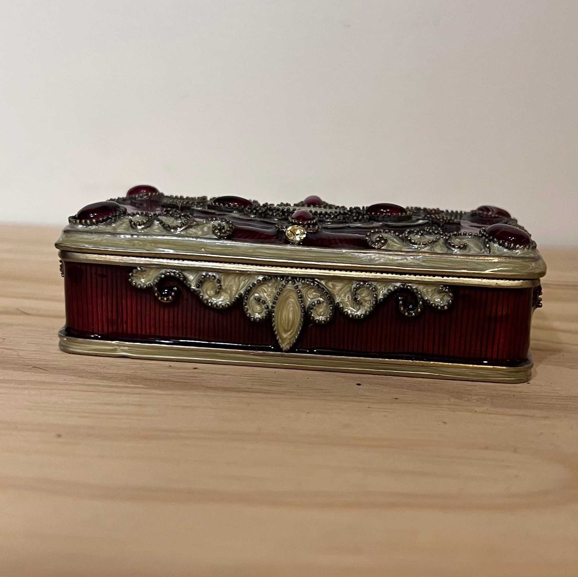 Vintage Enamelware Trinket Box Ornate Embellishments
