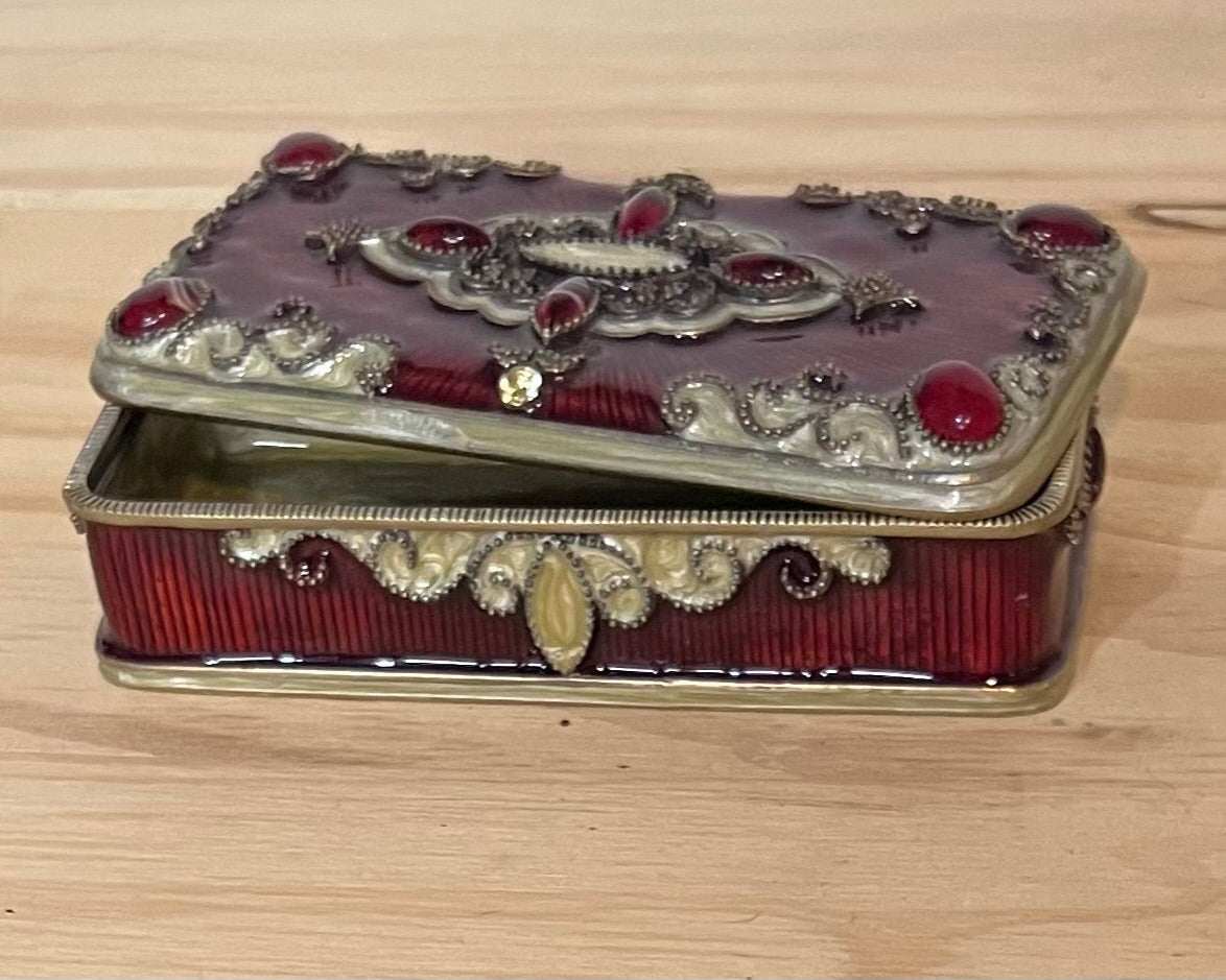 Vintage Enamelware Trinket Box Ornate Embellishments