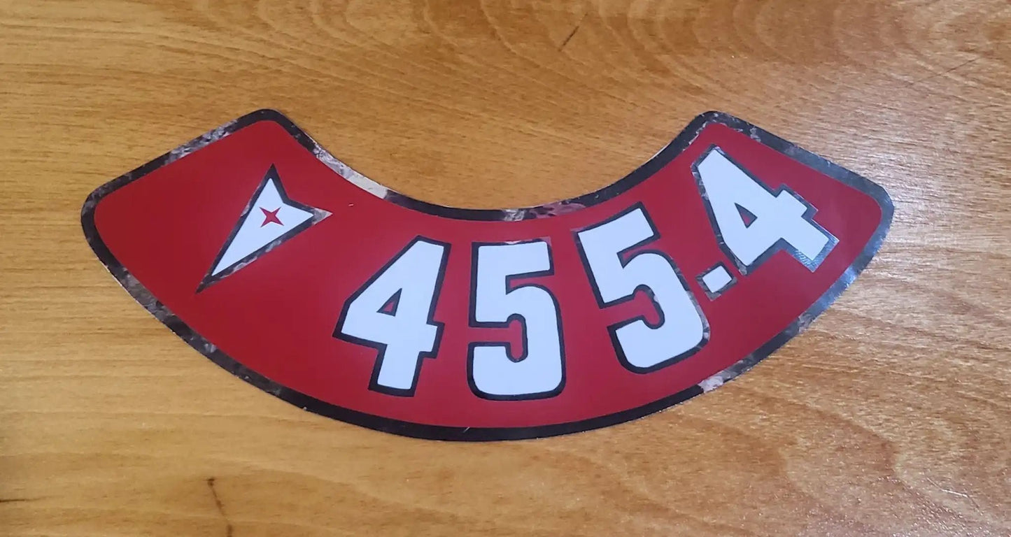 Pontiac 455 4V Air Cleaner Red and Silver Metallic Decal EXC Restoration. Relic has been stored safely away for decades and measures approx 2.5 in wide x 8.75 in len