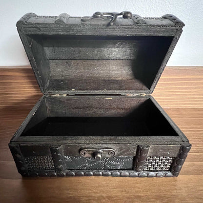 Wooden Trunk Chest Latch Closure Hinged Top Antique Style Detailed