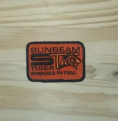SUNBEAM TIGER Patch Powered by FORD VINTAGE MINT Item New Old Stock Relic has been safely stored for decades Very detailed stitching, colorful COBRA logo never sewn